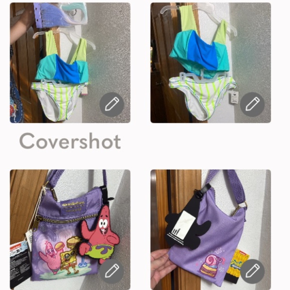 Swim suit XL 15-17 top+XXL 19 bottom+hair clips+SPONGEBOB bag/Patrick